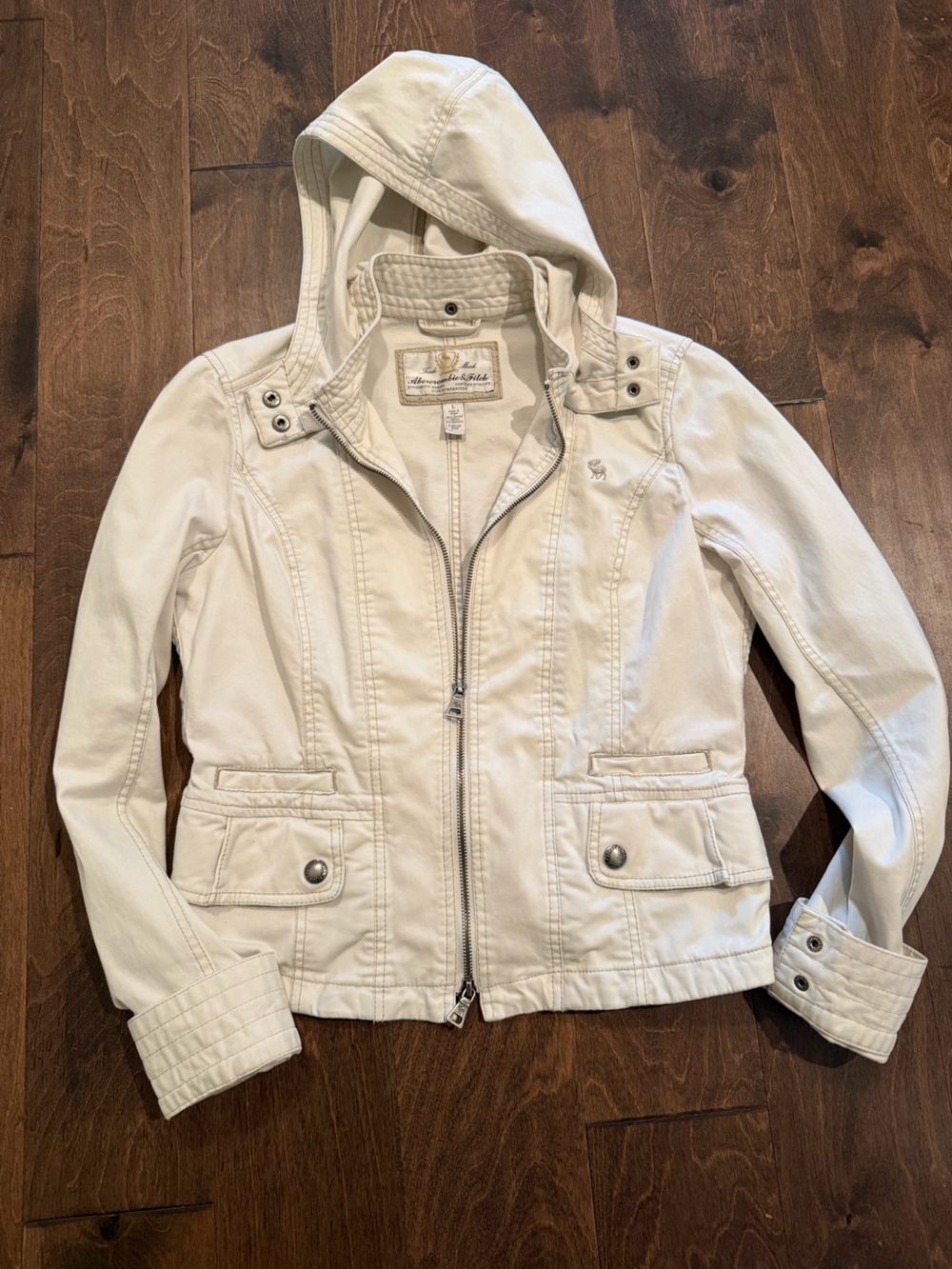 Y2K Vintage Abercrombie & Fitch Women's Cream Hooded Utility Jacket